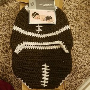 2 pc Football crochet hat &diaper cover set